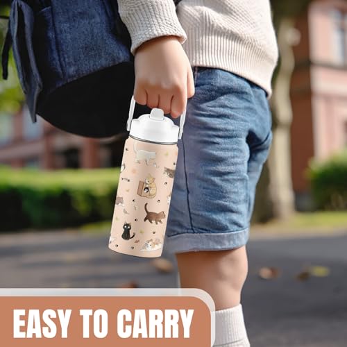 Cat Lover Gifts for Boys Girls, 16 oz Stainless Steel Insulated Water Bottle with Straw Lid, Cats Water Bottle for Cat Lovers, Cute Cat Tumbler for Birthday Christmas (1pcs) - color: Cat