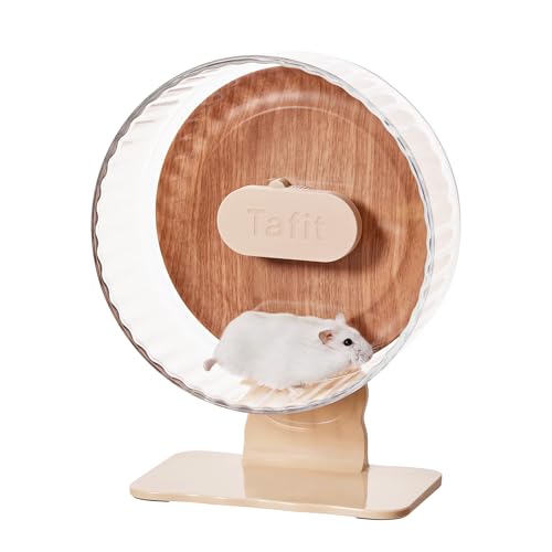 Silent Hamster Wheel 8.7 Inch Dual-Bearings Quiet Running Exercise Wheels with Wood Grain Backboard, Height Adjustable for Dwarf Hamsters, Gerbils, Mice, Hedgehog, Lemmings, Warm Brown - color: Warm Brown, size: 8.7inch