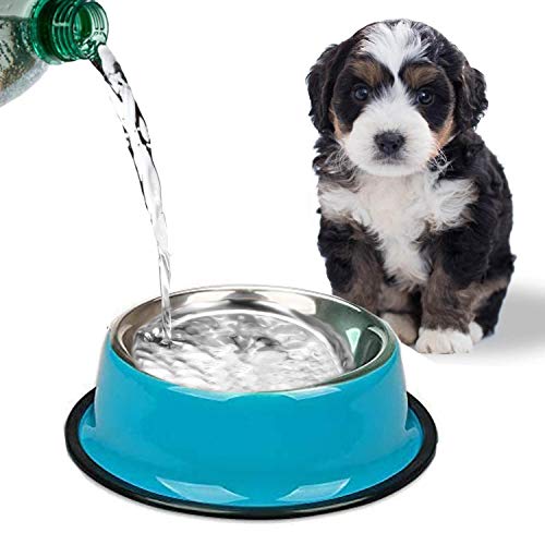 YUDANSI Stainless Steel Shallow Cat Bowls 3 Pack, Puppy Small Dogs Feeder for Food Water, Lightweight Small Pet Dish Set Multi-color for Wet Food Kibble Treats, Non Slip Anti Overturning Feeding Plate - color: 5.9in