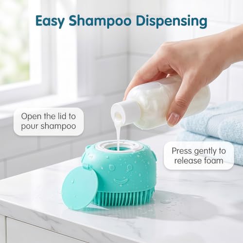 Pet Bath Brush, Silicone Massage Bristle Pet Shower Scrubber for Grooming & Massaging – Suitable for Long & Short Haired Dogs, Cats, and Small Pets/Blue - color: blue