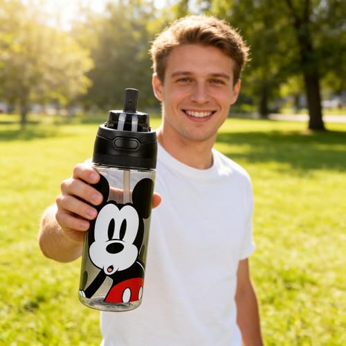 Bioworld Mickey Mouse Classic Mickey Face Black 24 Oz Plastic Water Bottle With Dual Spout Lid - color: Mickey Mouse Classic Mickey Face