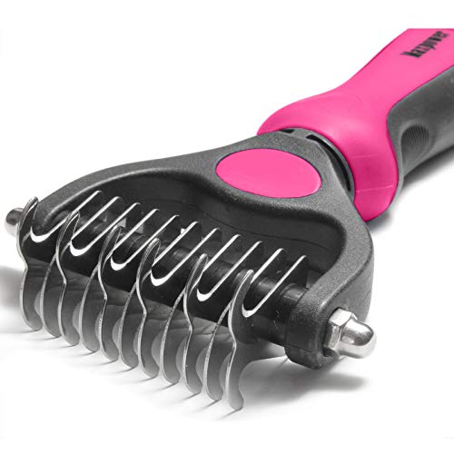 Maxpower Planet Pet Grooming Brush - Double Sided Undercoat Rake for Dogs & Cats, Extra Wide Brush to Reduce Shedding by 95% (Pink, S) | Pink, Double Sided, Removes Mats & Tangles, Thick Fur, Skin-Friendly Rounded Teeth, Non-Slip Handle, Extra Wide - colo