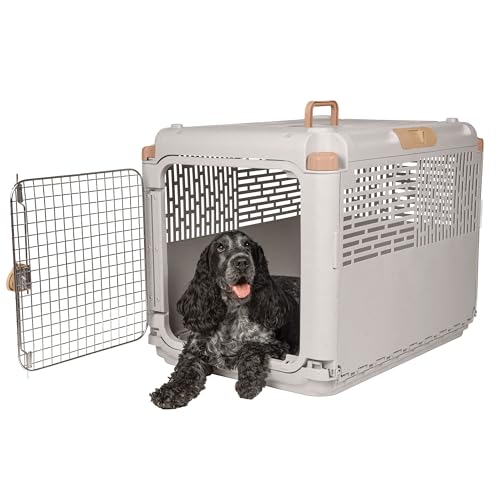 SportPet Designs Collapsible Medium Pet Travel Carrier (Tan), Hard-Sided Kennel for Medium Dogs, Puppies, Cats, Kittens, Animals up to 50lbs, Washable Home & Outdoor Pet Crate, 30.6"L x 22"W x 23.25"H - color: 30" Medium (Tan)