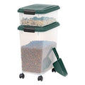 IRIS USA Airtight Pet Food Container, Up to 30 lbs & 11 lbs, Green | Airtight Seal, BPA-Free, 2-Cup Scoop, Stackable Design, Rolling Wheels, Dual Storage - size: 30 lbs, 11 lbs