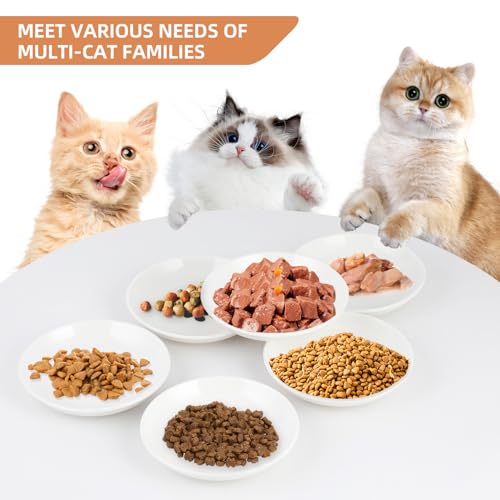 6 Pack Cat Food Bowl, Ceramic Cat Bowls, Anti Whisker Fatigue Cats Bowl Set | 5.5 Inches Shallow Wide Kitten Plates for Food and Water (White-D) - color: White-D