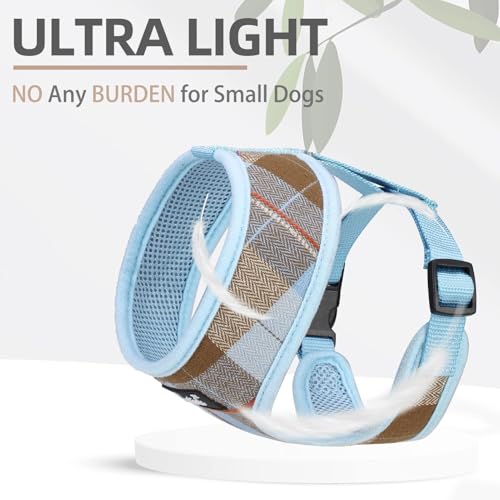 PUPTECK Soft Mesh Dog Harness and Leash Set Pet Puppy Cat Comfort Padded Vest No Pull Harnesses, Blue&Brown, S - color: Blue&Brown, size: S (NECK: 12", CHEST: 14"-18")