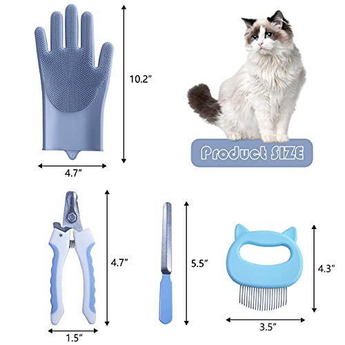 KlerRoem Cat Bathing Bag, Adjustable Anti-bite and Anti-Scratch Shower Mesh Grooming Bag for Pet Dogs, Includes Pet Nail Clipper, Nail File, Grooming Glove, and Cat Shell Comb - color: Grey Set