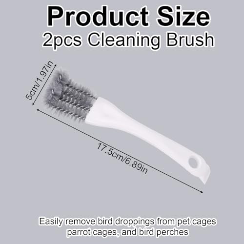 2pcs Bird Cage Cleaner with Long Handle, Bird Cage Brush Droppings Removal Tool for Small Animals Remover Parrot Bath Perches Cleaning Accessories
