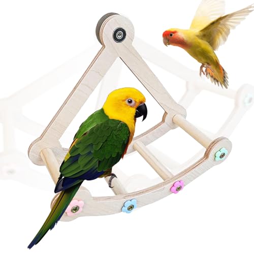 Bird Stand Perch,Interactive Rocking Parakeet Perch, Wooden Exercise Wheel Cockatiel, Parrot Swing,Bird Playground Play Stands for Conure Budgie(A) - color: A