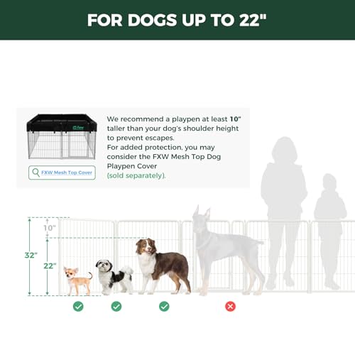 FXW Homeplus Indoor Dog Playpen, 32" H, 8 Panels, for Small & Medium Dogs | Stress-free play, Heavy-duty, Semi-open design, Easy setup, Threshold-free gate, Expandable, Patented - color: White, size: 32"H