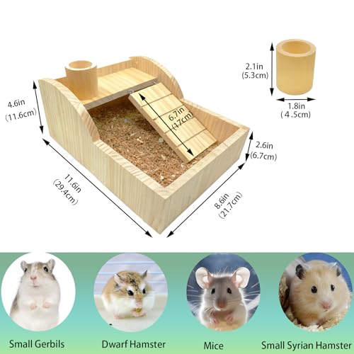 Hamster Sand Bath Container Gerbil Sand Digging Box Small Animal Shower Bathtub with Climbing Ladder Cage Accessories for Mice Rat Syrian Dwarf Hamster