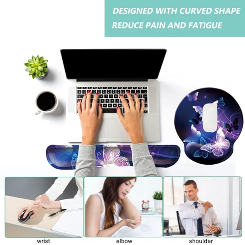 Keyboard Wrist Rest Pad Mouse Pad with Wrist Support Set of 3, Mousepad with Non-Slip Rubber Base, Ergonomic Memory Foam Mouse Wrist Cushion Support for Home Office Laptop Computer Gaming, Butterfly - color: Butterfly