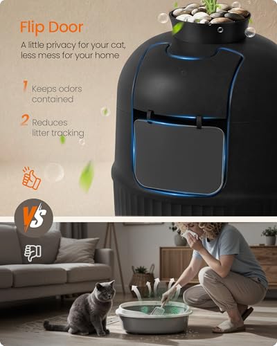 Feandrea Plant Cat Litter Box Enclosure with Artificial Plant, Enclosed Hidden Litter Box Furniture with Door, Carbon Filter, Odor Control, Pebbles, Scoop, Brush, Ink Black UPPT006B101 - color: Ink Black