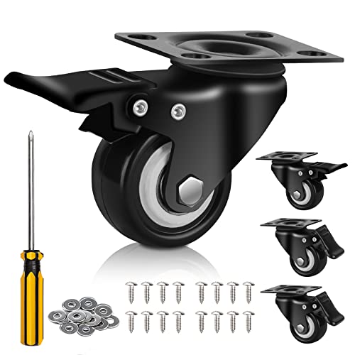 QNCZ 2" Caster Wheels, Casters Set of 4 Heavy Duty but Silent, Excellent Locking Casters with Polyurethane (PU) Wheels, Swivel Plate Castor Wheels for Cart, Furniture, Workbench | Easy to Install, Efficient operation, convenient braking,Silent, Floor frie
