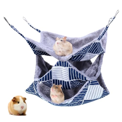 3 Tier Guinea Pig Cage Accessories,Ferret Rat Hammock, 13.7x13.7 Inches,Pet Cage Hanging Bunkbed Hammock for Small Animals, Guinea Pig, Ferret, Squirrel, Chinchilla, Rat,Parrot - color: blue check