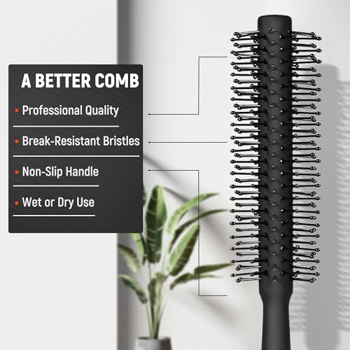 SALONSILK Hair Brush Comb Set, 5PCS Women Men Hair Brush & Styling Comb Set, Wide Tooth Rat Tail Fine Tooth Paddle Roller Combs, Professional Barber Tools for All Types - size: Large
