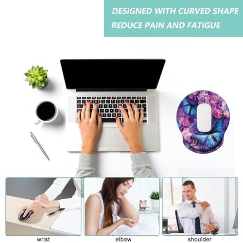 Mouse Pad with Wrist Support, Ergonomic Mouse Pad with Memory Foam Wrist Rest Cushion, Non-Slip Rubber Base Gaming Mice Pad for Home Office Computer Laptop, Butterfly Flowers - color: M29-Butterfly flowers