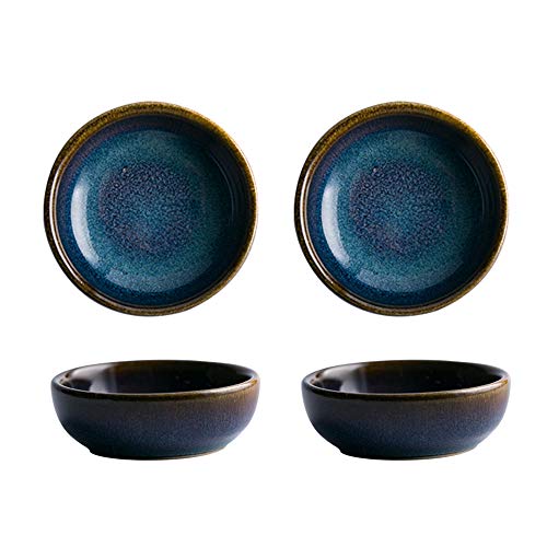 Colias Wing 2.5 Inch Vintage Blue with Brown Edge Stylish Design Multipurpose Porcelain Side Dish Bowl Seasoning Dishes Soy Dipping Sauce Dishes-Set of 4-Blue - color: Type B, size: 2.5 Inch