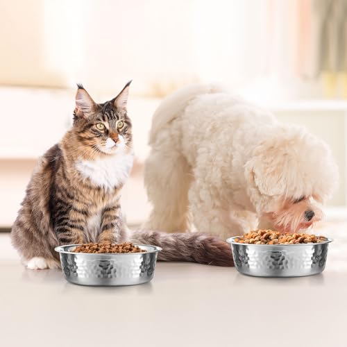 Teenyyou 8 Pcs Hammered Stainless Steel Dog Bowls 4 Cup/32 oz, 6.9 Dia Metal Pet Food and Water Bowls Bulk Thickened Durable Replacement Dish for Small Medium Large Dog (Silver) - size: 4 Cup/32 Oz, 6.9 Dia