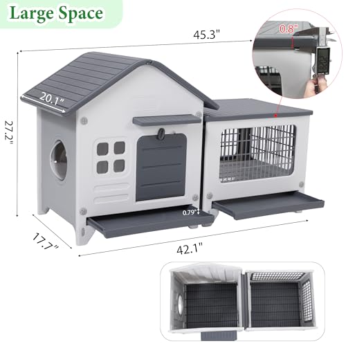 Rabbit Hutch Outdoor Indoor Plastic Bunny Cage Enclosure Guinea Pig Cage | Chew-Proof, Waterproof Rabbit House, Pet House for Small Animals - size: 43.5"L x 20.0"W x 26.7"H