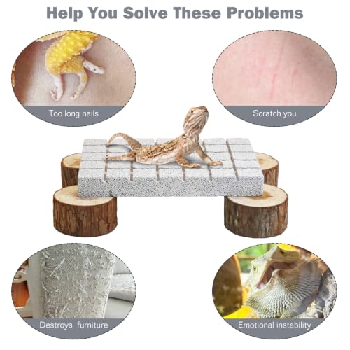 Lizard Scratching Pad, Volcanic Rock Basking Platform with Wooden Pile Bearded Dragon Hides and Caves, Small Animal Cage Accessories for Gecko Gerbil Chinchilla Guinea Pig Rabbit(White) - color: White