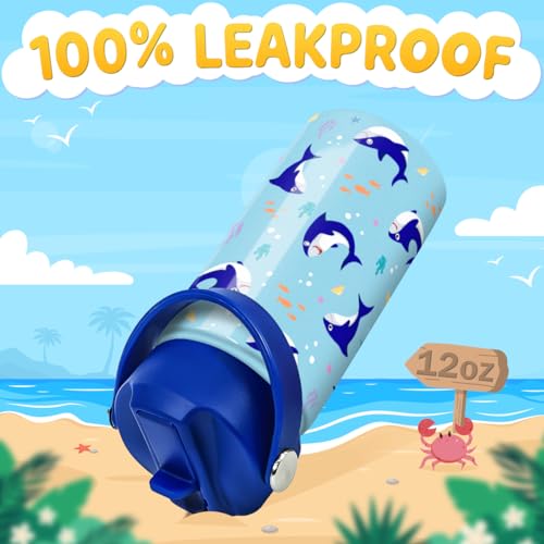 SANDJEST Shark Water Bottle - Kids Water Bottle with Straw Lid - 12 Oz Insulated Stainless Steel Water Bottles for Kid Boy - Travel Cup for School Sports - color: Shark 2