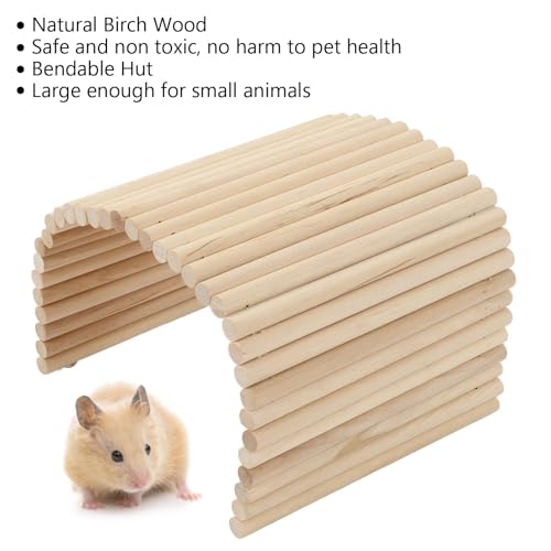 Wooden Hamster Bridge, Flexible Bendable Chew Tunnel Hideout for Small Pet Cages Natural Birch Wood Ladder Ramp Hut 1 Piece