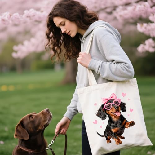 ANATTASOUL Canvas Tote Bag Reusable Cotton Bag for Women, Large 14.96"x 15.74" Cloth Shoulder Bags with Zipper Pockets - style: Glasses Puppy