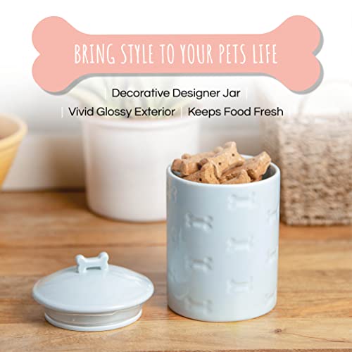 Dog Treat Jar - Ceramic Dog Treat Container 1.4 Qt (Manor Blue) | Treat Jar with Lid, Keeps Treats Fresh | Stylish Storage Container | Easy-Clean, Dishwasher Safe - color: Blue
