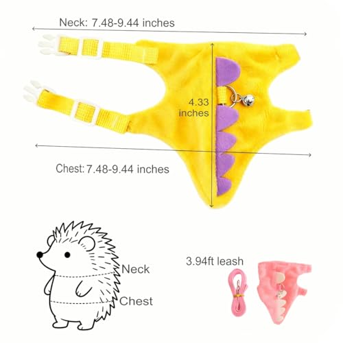 Adjustable Hedgehog Harness and Leash Set - Escape-Proof Small Animals Harness for Hedgehogs, Ferrets, Hamster - Soft, Lightweight & Comfortable (Pink, M) - color: Pink