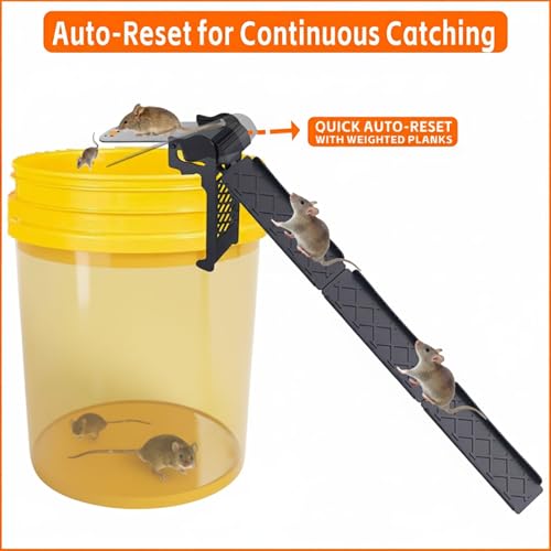 Walk The Plank Mouse Trap for 5 Gallon Bucket, Auto Reset 1 Pack | Continuous multi-catch system with instant auto-reset plank, high sensitivity trigger, fits standard 5-gallon buckets easily - style: 1 Pack
