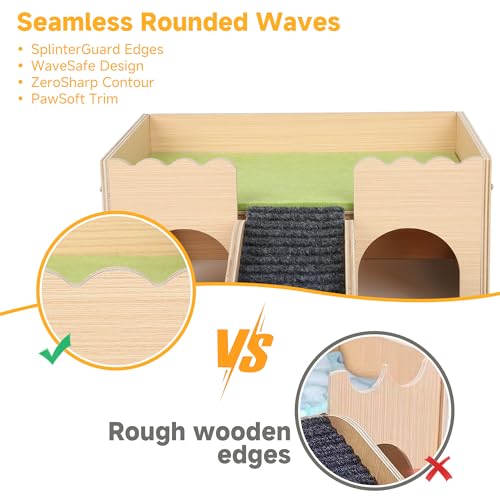 Wooden Guinea Pig Hideout Castle with Stairs,Small Animal Bed Hut Habitats Spacious 2-Level Detachable Small Pet House for Rabbits, Hamsters & Chinchillas Bunny (Green) - color: Green