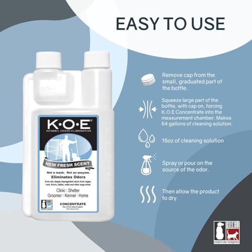 Odorcide K.O.E Kennel Odor Eliminator Concentrate, Fresh Scent, 16 oz - Non-Enzymatic Formula for Cages, Runs, Home and Kennel Use - size: 16 Fl Oz (Pack of 1)