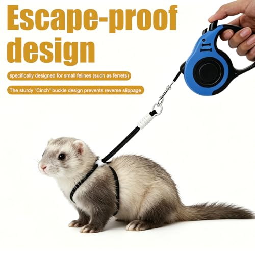 Penitue 3pcs Escape Proof Small Pet Harness and Leash Set, 10ft/3m Retractable with 2 Adjustable Rope Vest Harnesses for Kittens Ferrets Rabbits Bunny Guinea Pigs & Small Rat
