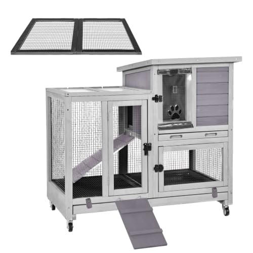 Indoor Rabbit Bunny Hutch Outdoor, Guinea Pig Cages with Removable Bottom Wire Netting - Easy Clean - size: 40.6"L x 26.0"W x 37.6"H