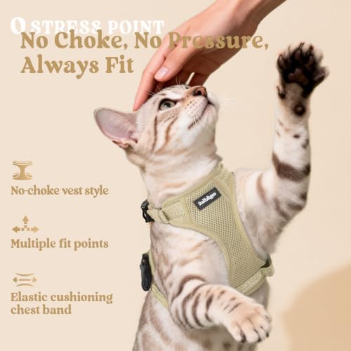 rabbitgoo Cat Harness and Leash Set, Easy-on with Neck Buckle, Cream Coffee | Escape Proof, No Over-the-head, Soft Air Mesh, 3 Lockable Adjusters & Buckles, Reflective, for Kittens & Small Cats Walks, Xs - color: Cream coffee, size: Xs