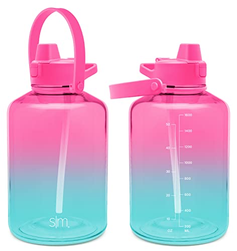 Simple Modern Half Gallon Water Bottle with Straw Lid | 64oz, Ombré | Summit Reusable Plastic Water Bottle | Motivational Markers, Push-Button Flip Straw Lid | Made Without BPA | Sorbet