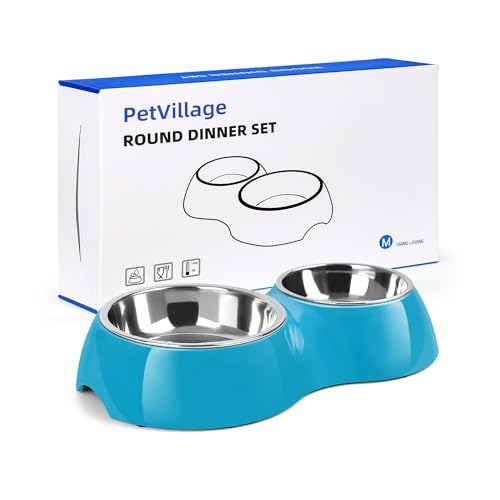Double Dog Bowls and Food Bowls,Includes Small (4 fl oz) & Medium (10 fl oz) & Non-Slip Resin Station,Pet Feeder for Puppy Medium Dogs Cats - Blue - color: Blue, size: Medium