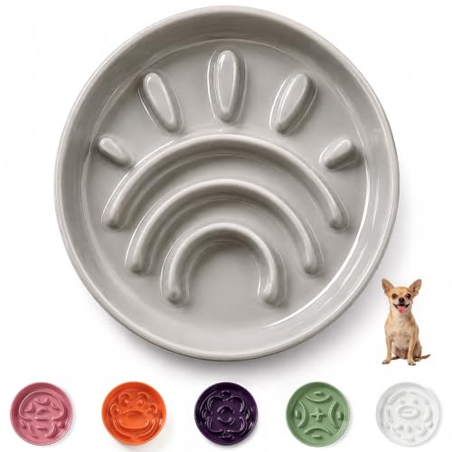 Ceramic Slow Feeder Dog Bowl, 0.8 Cups Anti -Slip Slow Feeding Bowl to Slow Down Eating, 6.3 Inch Dog Food Dish for Small Breeds, Grey - color: Grey, size: Small