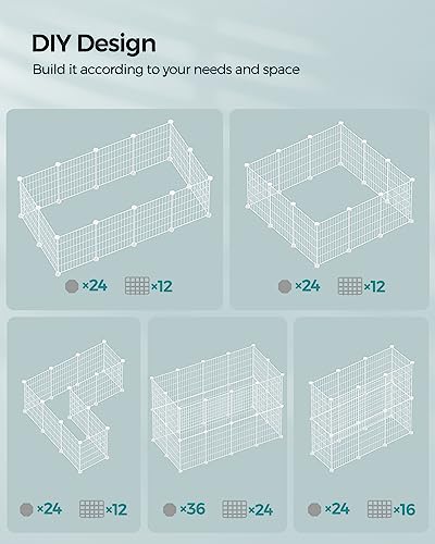 SONGMICS Pet Playpen, Small Animal Cage, Pet Fence with Cable Ties, DIY Metal Enclosure for Guinea Pigs, Hamsters, Rabbits, Hedgehogs, White ULPI001W01 - color: White, size: 48.4"L x 24.8"W x 16.1"H, style: 12 Panels