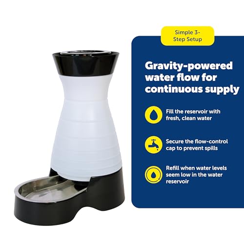 PetSafe Healthy Pet Water Station, 64 oz, Stainless Steel Bowl, Small | Gravity-Fed Pet Water Fountain Keeps Cats or Small Dogs Hydrated, Stainless Steel Bowl Is Dishwasher Safe - size: Small