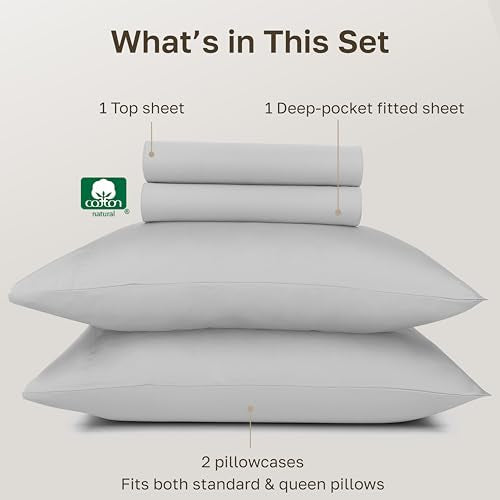 California Design Den 100% Egyptian Cotton Full Size Sheet Sets, Light Grey | Backed by Good Housekeeping Seal, Light & Airy Soft Sateen, 15" Deep Pocket, All-Around Elastic, Durable, Easy Care 4pc Set - color: Light Grey, size: Full