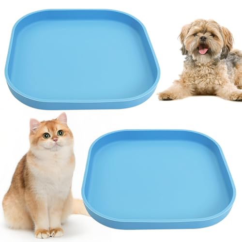 Fhiny 2PCS Silicone Cat Bowls Set 5.9 x 5.9 in Shallow Dog Dish Whisker Friendly Cat Food Plate for Dry & Wet Food Dishwasher Safe Non-Slip Pet Feeding Bowls for Kittens and Puppies (Blue) - color: Blue