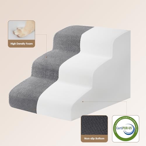 EHEYCIGA Curved Dog Stairs Ramp, 3-Step Dog Steps, 15.8" H Pet Step | 33D density of pure foam, for Small Dogs and Cats, Pet Stairs for High Bed Climbing, Non-Slip Balanced Pet Step Indoor, Grey