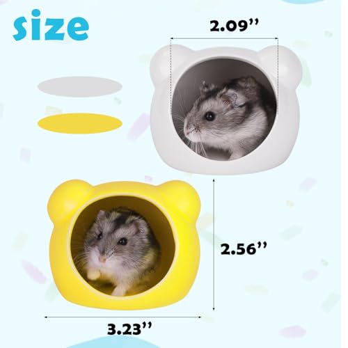VanEnjoy 2 Pack Ceramic Hamster Hideout Yellow and White Small Animal Hides for Gerbils Mice Cute Summer Cooling Houses for Cage Accessories - color: Yellow and white