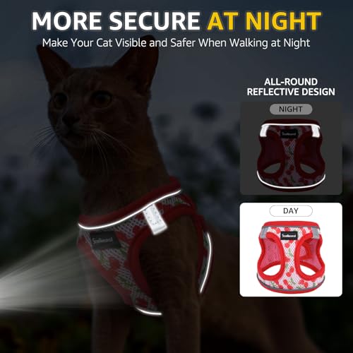 SCENEREAL Cat Harness & Leash Set Escape Proof - Adjustable Air Mesh Vest with Reflective Strips for Kittens, Puppies, Rabbits, Cherry M - color: Cherry, size: Medium(Fit Chest 12.5-14in)