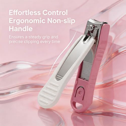 PAFASON Ultra Sharp Nail Clipper Set, Fingernail and Toenail Trimmer Cutter, Stainless Steel, Curved Blade, Sturdy, Nail Catcher, Nail Files for Men and Women - color: Light Pink