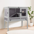 Guinea Pig Cage with Wooden Stand - Hamster Cage, Small Animal Cage Anti Chew Ramp, Hideout, Platform, Pull Out Tray (Grey, L) - color: Grey