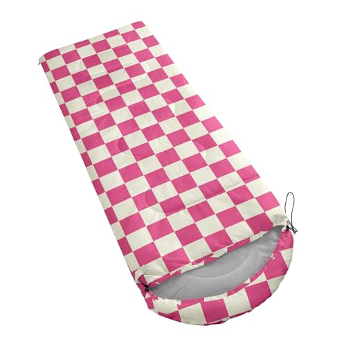 Sleeping Bags for Adults and Kids Backpacking Camping Sleeping Bags for Girls and Boys Lightweight Waterproof Cold/Warm Sleeping Bag for All Season - color: Pink and White Check