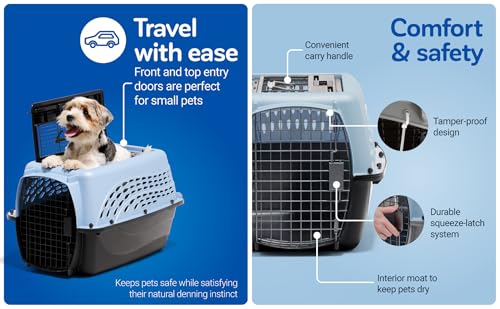 Petmate Dog Crates for Small Dogs & Cat Carriers, Two-Door Plastic Pet Kennel, Top & Front Loading, Made in USA, 24" For Pets Up To 15 lb, Pearl Tan | Plastic pet kennel made in USA, for small pups and kittens, dual entry design, great for travel and vet